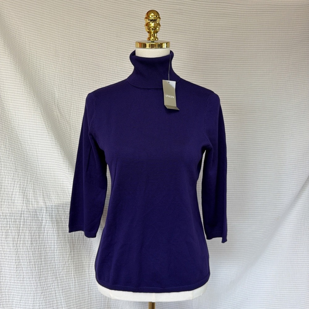 Chico's NWT 3/4 Sleeve Turtleneck Purple Sweater Women's Size 0 Small